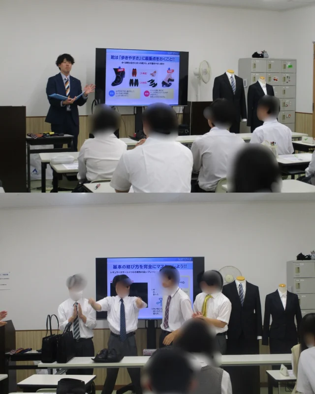 ９月３日は「洋服の青山」の店長様に「スーツ着こなし講座」を実施していただきました！
#わせがくPURE#通信制#洋服の青山#古河キャンパス